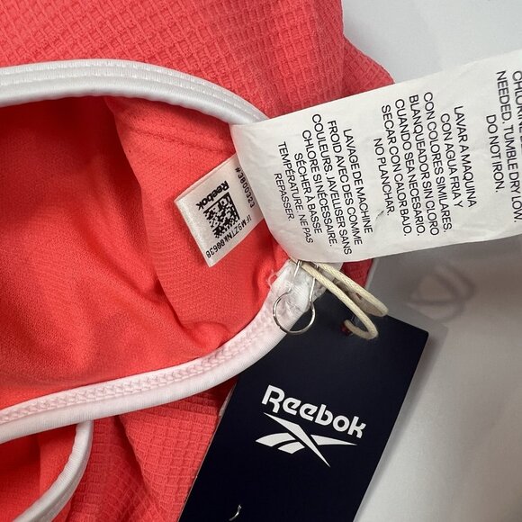 REEBOK Cutout Piping-Trim Tank One Piece Swimsuit Sz Small Neon Coral Monokini - Picture 6 of 9